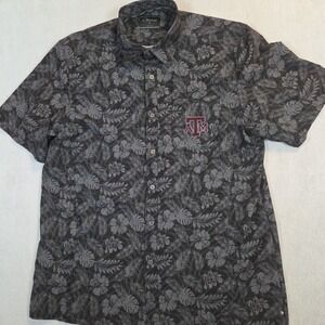 Texas A&M Aggies Shirt Mens L Chiliwear Hawaiian Palm Fronds Black Gray Camp